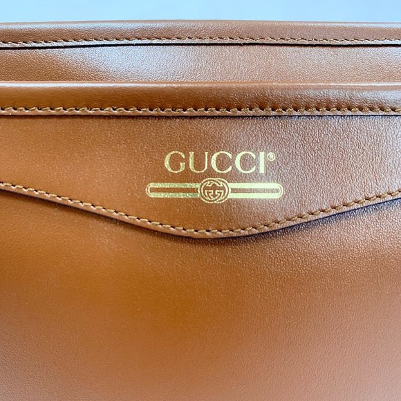 Gucci Metallic Print Logo Smooth Leather Clutch in Brown NEW IN BOX WITH DUSTBAG - Picture 8 of 11